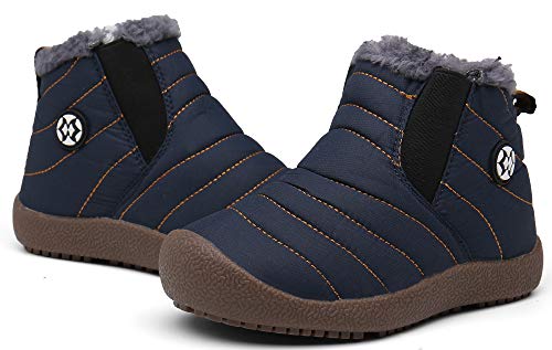 Gaatpot Zapatos Invierno Niña Niño Botas de Nieve Forradas Zapatillas Sneaker Botines Planas para Unisex Niños Azul(Niños) 29.5 EU = 30 CN