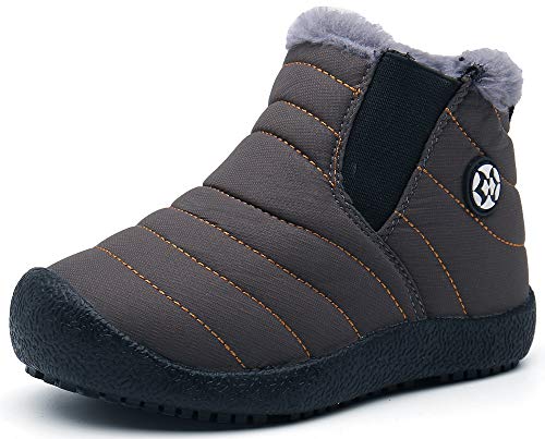 Gaatpot Zapatos Invierno Niña Niño Botas de Nieve Forradas Zapatillas Sneaker Botines Planas para Unisex Niños Gris(Niños) 31.5 EU = 32 CN