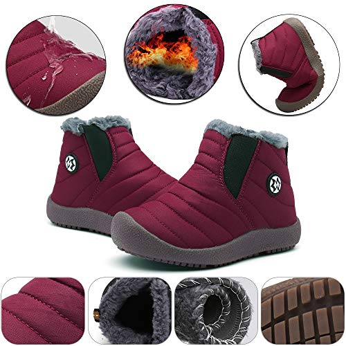 Gaatpot Zapatos Invierno Niña Niño Botas de Nieve Forradas Zapatillas Sneaker Botines Planas para Unisex Niños Rojo(Burgundy) 34 EU = 35 CN