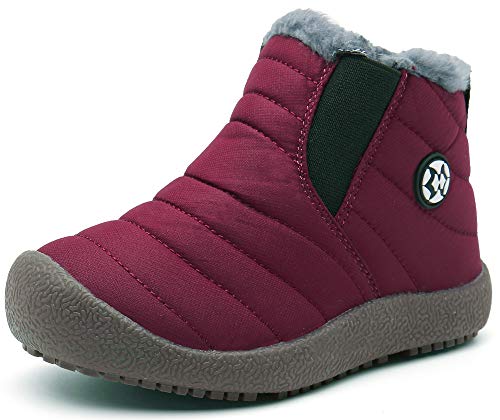 Gaatpot Zapatos Invierno Niña Niño Botas de Nieve Forradas Zapatillas Sneaker Botines Planas para Unisex Niños Rojo(Burgundy) 34 EU = 35 CN