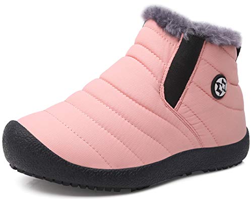 Gaatpot Zapatos Invierno Niña Niño Botas de Nieve Forradas Zapatillas Sneaker Botines Planas para Unisex Niños Rosa 31.5 EU = 32 CN