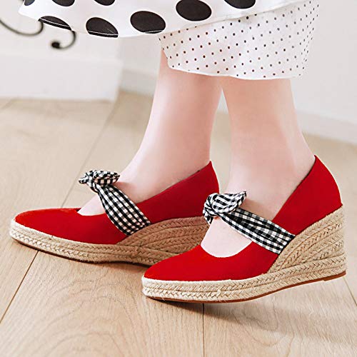 Garggi Alpargatas Zapatos Mujer Sin Cordones Tacón De Cuña Pump con Lazos Casual Tacón Alto Plataforma Pump Rojo Talla 33 EU