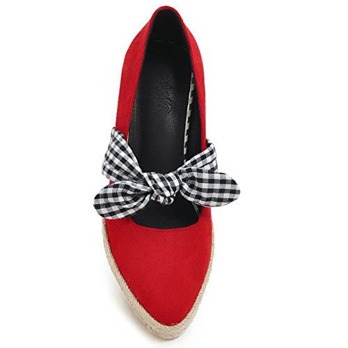 Garggi Alpargatas Zapatos Mujer Sin Cordones Tacón De Cuña Pump con Lazos Casual Tacón Alto Plataforma Pump Rojo Talla 33 EU