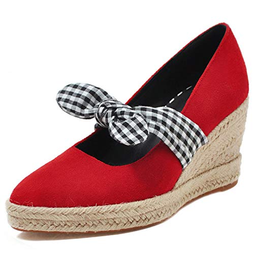 Garggi Alpargatas Zapatos Mujer Sin Cordones Tacón De Cuña Pump con Lazos Casual Tacón Alto Plataforma Pump Rojo Talla 33 EU