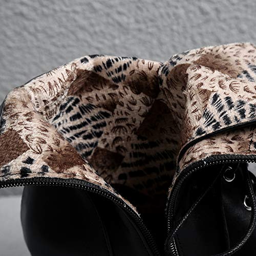 Garggi Mujer Tacón Ancho Boots Encajes Biker Botines Cremallera Hebilla Moda Mujer Tacón Chunky Invierno Boots Puntiagudo Negro Talla 34 Asiática