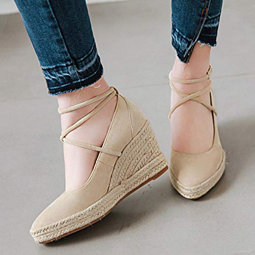Garggi Plataforma Tacón De Cuña Alpargatas Correa De Tobillo Mujer Puntiagudo Moda Zapatos Tacón Alto Pump Casual Pump Beige Talla 33 EU