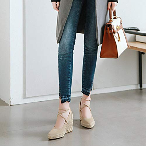 Garggi Plataforma Tacón De Cuña Alpargatas Correa De Tobillo Mujer Puntiagudo Moda Zapatos Tacón Alto Pump Casual Pump Beige Talla 33 EU