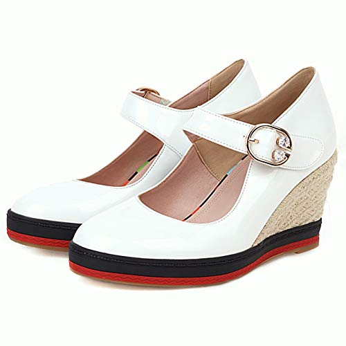 Garggi Tacón De Cuña Plataforma Alpargatas Mujer Correa De Tobillo Closed Toe Pump Hebilla Moda Primavera Verano Casual Heel Zapatos Blanco Talla 37 EU/38 Asiática