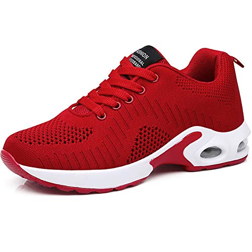 GAXmi Zapatillas Deportivas de Mujer Air Cordones Zapatos de Ligero Running Fitness Zapatillas de para Correr Antideslizantes Amortiguación Sneakers Rojo 39 EU