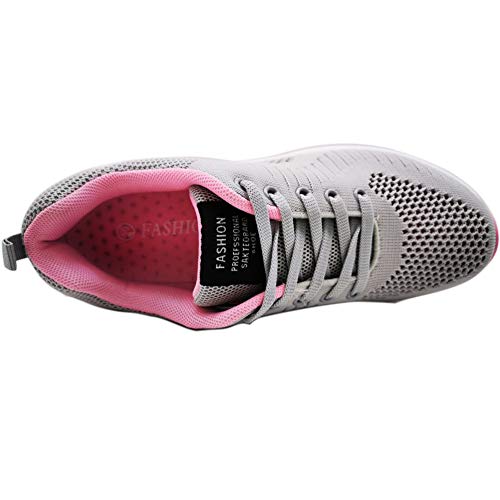 GAXmi Zapatillas Deportivas de Mujer Air Cordones Zapatos de Ligero Running Fitness Zapatillas de para Correr Antideslizantes Amortiguación Sneakers Rosa Gris 41 EU