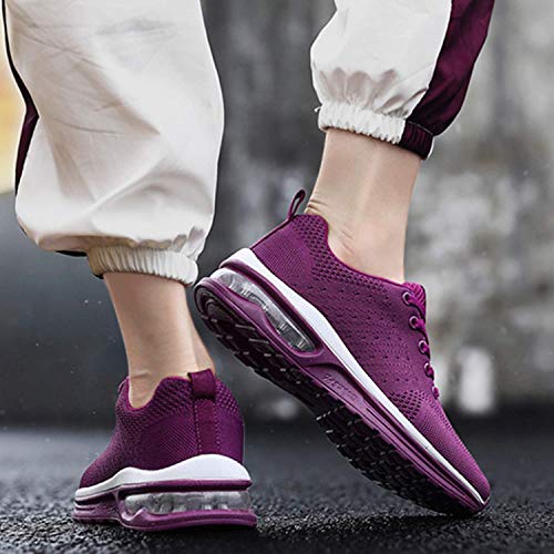 GAXmi Zapatillas Deportivas Mujer Zapatos de Malla Transpirables y Ligeros con Cordones y Cojín de Aire para Running Fitness Morado 35 EU (Etiqueta 36)