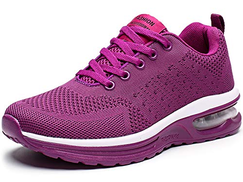 GAXmi Zapatillas Deportivas Mujer Zapatos de Malla Transpirables y Ligeros con Cordones y Cojín de Aire para Running Fitness Morado 35 EU (Etiqueta 36)