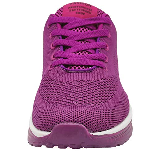 GAXmi Zapatillas Deportivas Mujer Zapatos de Malla Transpirables y Ligeros con Cordones y Cojín de Aire para Running Fitness Morado 35 EU (Etiqueta 36)