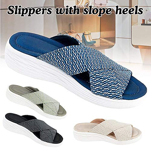 GDGR Sandalias de Diapositivas ortopédicas Cruzadas elásticas, Sandalias cómodas y de sujeción Sandalias Informales de Playa para Mujer, Chanclas Antideslizantes (Azul, 38)