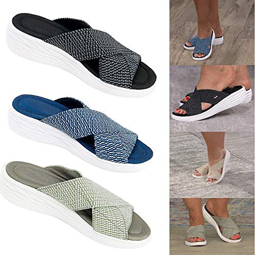 GDGR Sandalias de Diapositivas ortopédicas Cruzadas elásticas, Sandalias cómodas y de sujeción Sandalias Informales de Playa para Mujer, Chanclas Antideslizantes (Azul, 38)