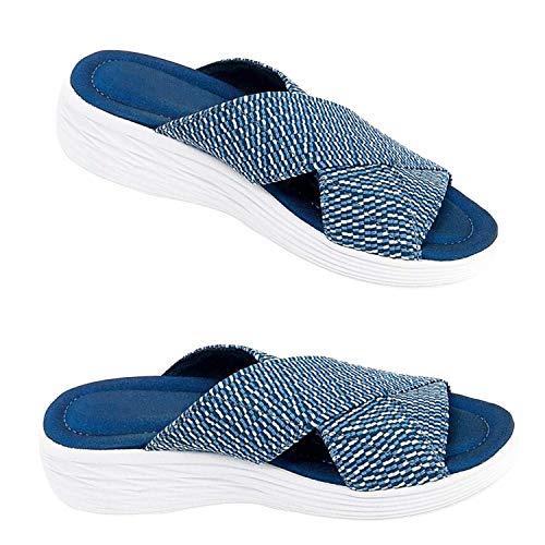 GDGR Sandalias de Diapositivas ortopédicas Cruzadas elásticas, Sandalias cómodas y de sujeción Sandalias Informales de Playa para Mujer, Chanclas Antideslizantes (Azul, 38)