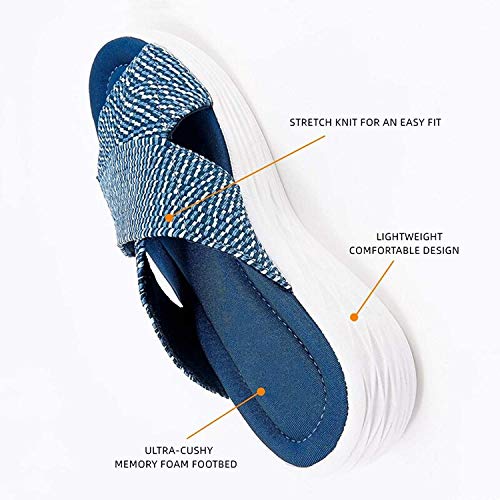 GDGR Sandalias de Diapositivas ortopédicas Cruzadas elásticas, Sandalias cómodas y de sujeción Sandalias Informales de Playa para Mujer, Chanclas Antideslizantes (Azul, 38)