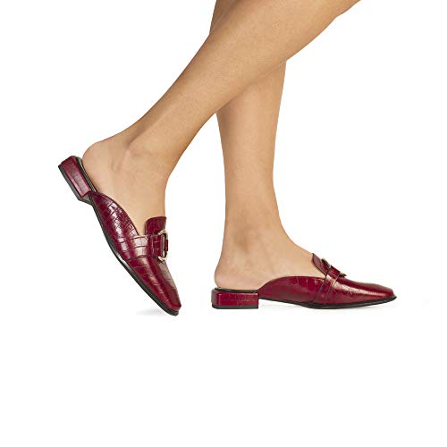 GEN Zapato Destalonado Plano Mules de Mujer, Rojo, 38 EU