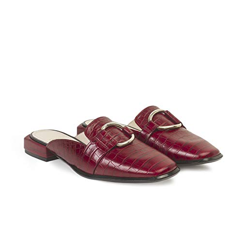 GEN Zapato Destalonado Plano Mules de Mujer, Rojo, 38 EU