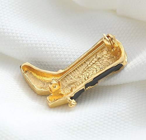 Générique Broche diseño Botas Desde Country,Vaquero Negro y Dorado con Estampado Caballo.