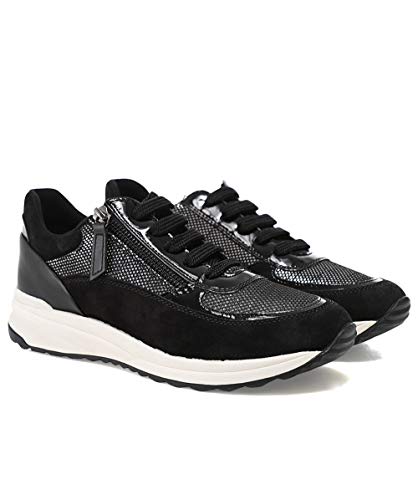 Geox Airell A - Suede Shiny Texto - Negro Cuero, color Negro, talla 41 EU