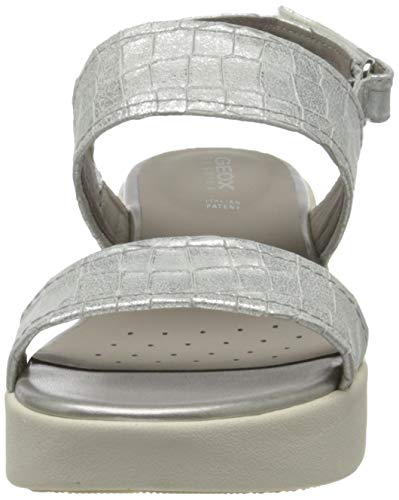 Geox D LAUDARA C, Sandalias de cuña Mujer, Plata, 40 EU