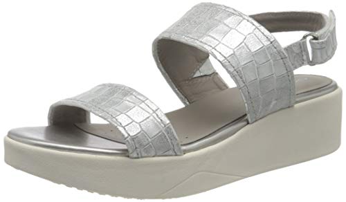 Geox D LAUDARA C, Sandalias de cuña Mujer, Plata, 40 EU