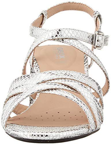 Geox D ORTENSIA Mid Sanda, Sandalias con Punta Abierta Mujer, Plateado (Silver C1007), 35 EU