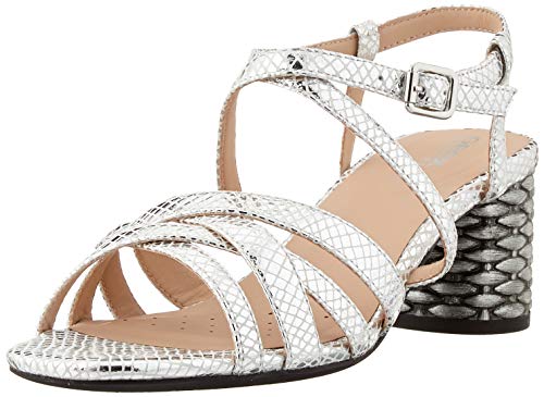 Geox D ORTENSIA Mid Sanda, Sandalias con Punta Abierta Mujer, Plateado (Silver C1007), 35 EU