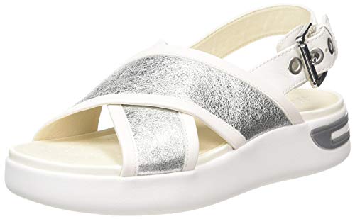 Geox D OTTAYA Sandal A, Sandalias de Talón Abierto Mujer, Plateado (Silver/White C0434), 40 EU