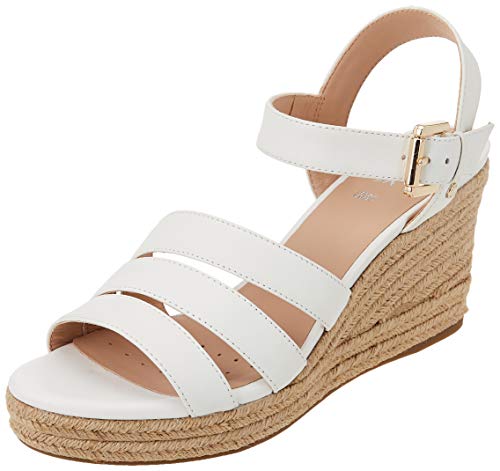 Geox D Soleil C, Sandalias de cuña Mujer, Blanco, 40 EU