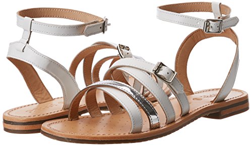 Geox D Sozy B, Sandalia con Pulsera Mujer, Blanco (White/Silver), 36 EU