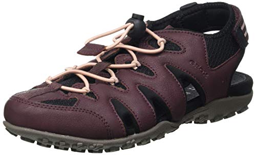 Geox Donna Sandal STREL B, Fisherman Mujer, Color Negro Burdeos, 40 EU