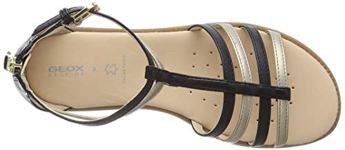 Geox J Sandal Karly Girl, Sandalias de Gladiador Mujer, Dorado (Black/Platinum C0531), 38 EU