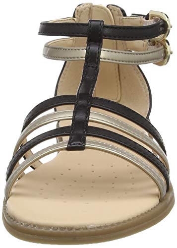 Geox J Sandal Karly Girl, Sandalias de Gladiador Mujer, Dorado (Black/Platinum C0531), 38 EU