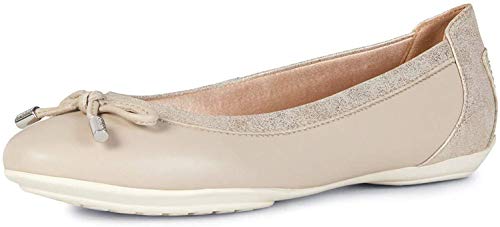 Geox Mujer Bailarinas, Merceditas D Charlene, señora Bailarinas Clásicas, Zapatos Planos,Zapatos del Verano,Elegante,Beige/LT Gold,40 EU / 7 UK