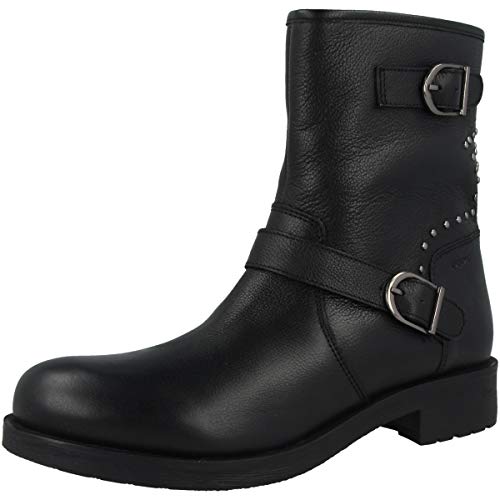 Geox Mujer Botines RAWELLE,señora Botas Estilo Biker,Botines,botín Motorista,Biker,Forrado,Bota de Invierno,Removable Insole,Schwarz,37 EU/4 UK