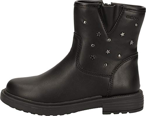 Geox Niñas Botines Eclair Girl, Chica Botas Estilo Biker,Botas,Botines,botín del Motorista,Biker,Remaches,Removable Insole,Schwarz,38 EU / 5 UK