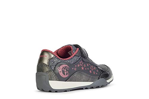Geox Niñas Zapatillas Jocker Plus Girl,Chica Bajo,Zapato bajo,Calzado Deportivo,Cierre de Velcro,Removable Insole,DK Grey/Fuchsia,35 EU/2.5 UK