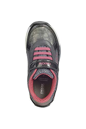 Geox Niñas Zapatillas Jocker Plus Girl,Chica Bajo,Zapato bajo,Calzado Deportivo,Cierre de Velcro,Removable Insole,DK Grey/Fuchsia,35 EU/2.5 UK