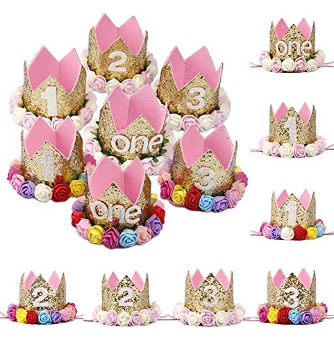 GFDFD Bebé niña Primer Sombrero de cumpleaños 1st 2nd 3rd Fiesta de cumpleaños Gorra Rosa Princesa Corona niños favorece Accesorios para el Cabello de bebé (Color : Style 1)