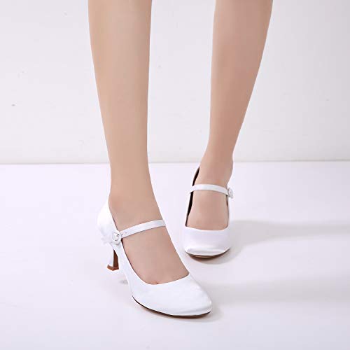 GGBLCS Zapatos De Boda Novia Mujer Mary Janes Satén Punta Redonda Tacón De Aguja Alto Hebilla Zapatos De Vestir 17061-26,Champagne,42 EU