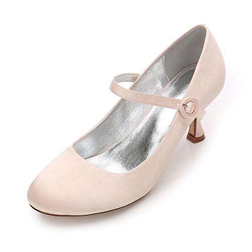 GGBLCS Zapatos De Boda Novia Mujer Mary Janes Satén Punta Redonda Tacón De Aguja Alto Hebilla Zapatos De Vestir 17061-26,Champagne,42 EU