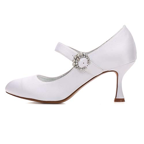 GGBLCS Zapatos De Boda Satén para Mujer Mary Jane Punta Cerrada Hebilla Tacón De Aguja Zapatos De Novia Vestir 17061-26,Champagne,42 EU