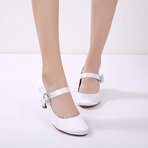 GGBLCS Zapatos De Boda Satén para Mujer Mary Jane Punta Cerrada Hebilla Tacón De Aguja Zapatos De Novia Vestir 17061-26,Champagne,42 EU