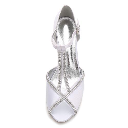 GGBLCS Zapatos De Novia para Mujer Tacón Medio Sandalias Boda Punta Abierta Tira-T De Rhinestones Satén Zapatos De Vestir 17061-11,Champagne,38 EU