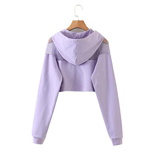 ghn Elegante Mujer Blusas Una Mujer Suelta Camiseta De Estilo Coreano Empalme De Gasa 2020 Nueva Casual Sudaderas Con Capucha Loog-Sleeve Pullovers O-Neck Harajuku Short Hoodie Mujeres Casual Camisa