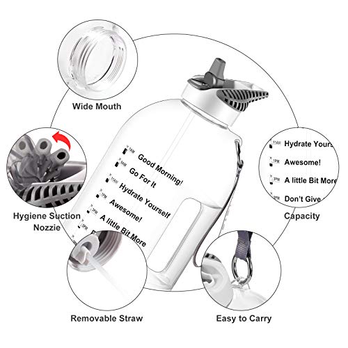 GHONLZIN Botella de Agua Deportiva, 2.5L Water Bottle, Botella Agua sin BPA Reutilizable Botellas de Agua con Marcador de Tiempo para Athletic, Bici, Gimnasio, Oficina