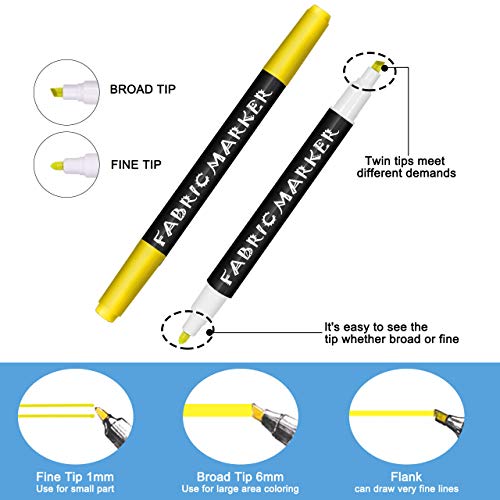 Gifort Rotuladores para Tela Permanentes, 24 Colores Marcadores Textiles Sin Sangrado y No Tóxico para Niños Adultos Regalos Artesanales, Camisetas, Jeans, Zapatos, Bolsos