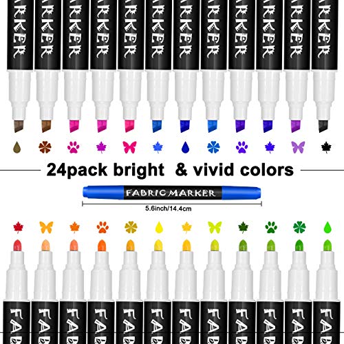 Gifort Rotuladores para Tela Permanentes, 24 Colores Marcadores Textiles Sin Sangrado y No Tóxico para Niños Adultos Regalos Artesanales, Camisetas, Jeans, Zapatos, Bolsos